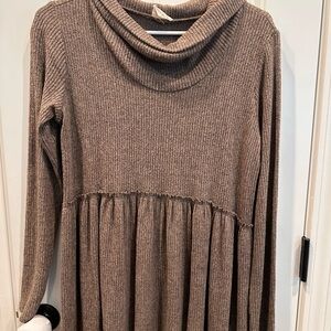 Cozy Ribbed Knit Cowl Neck Dress